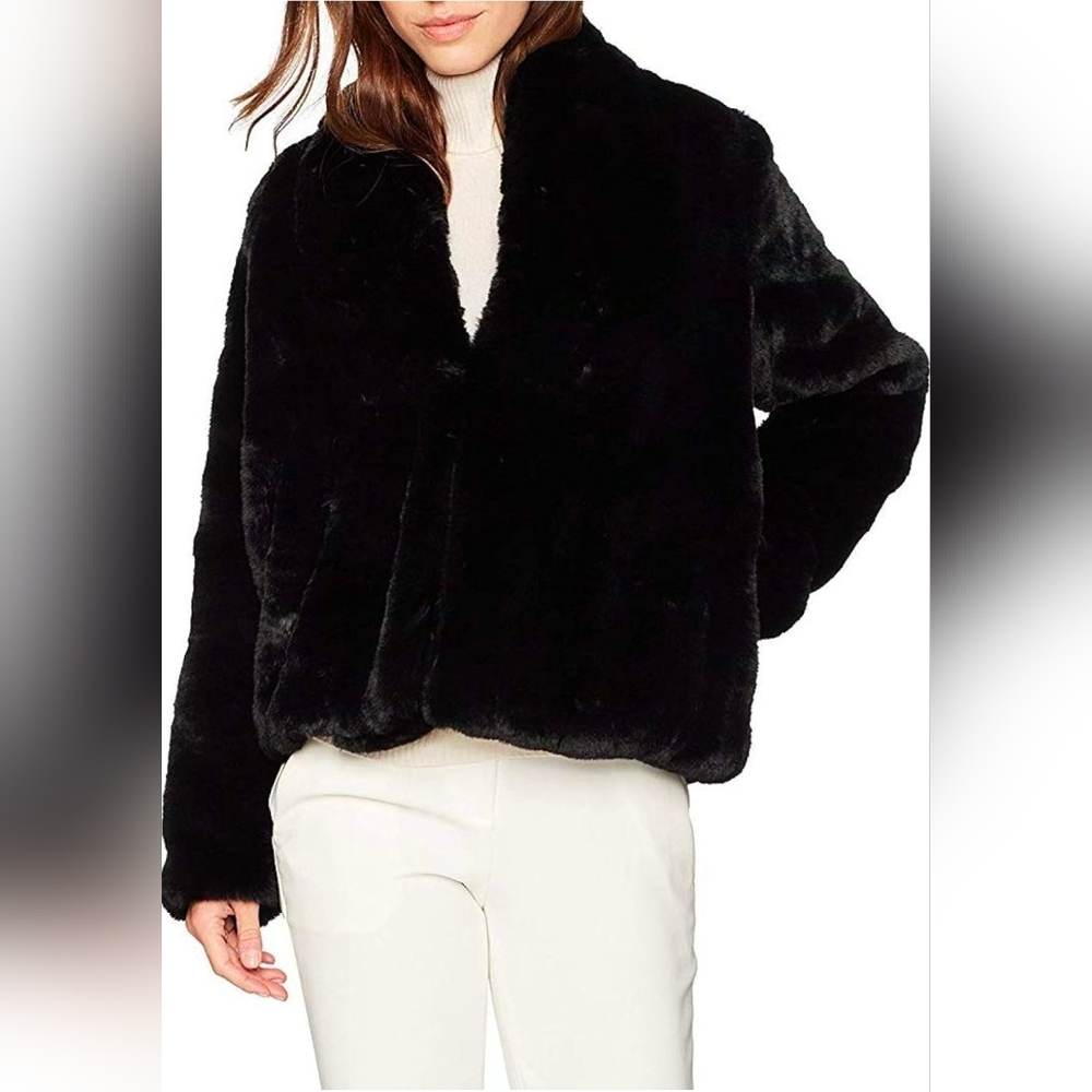 Catherine Malandrino Soft Faux Fur Jacket Black Size S Cozy